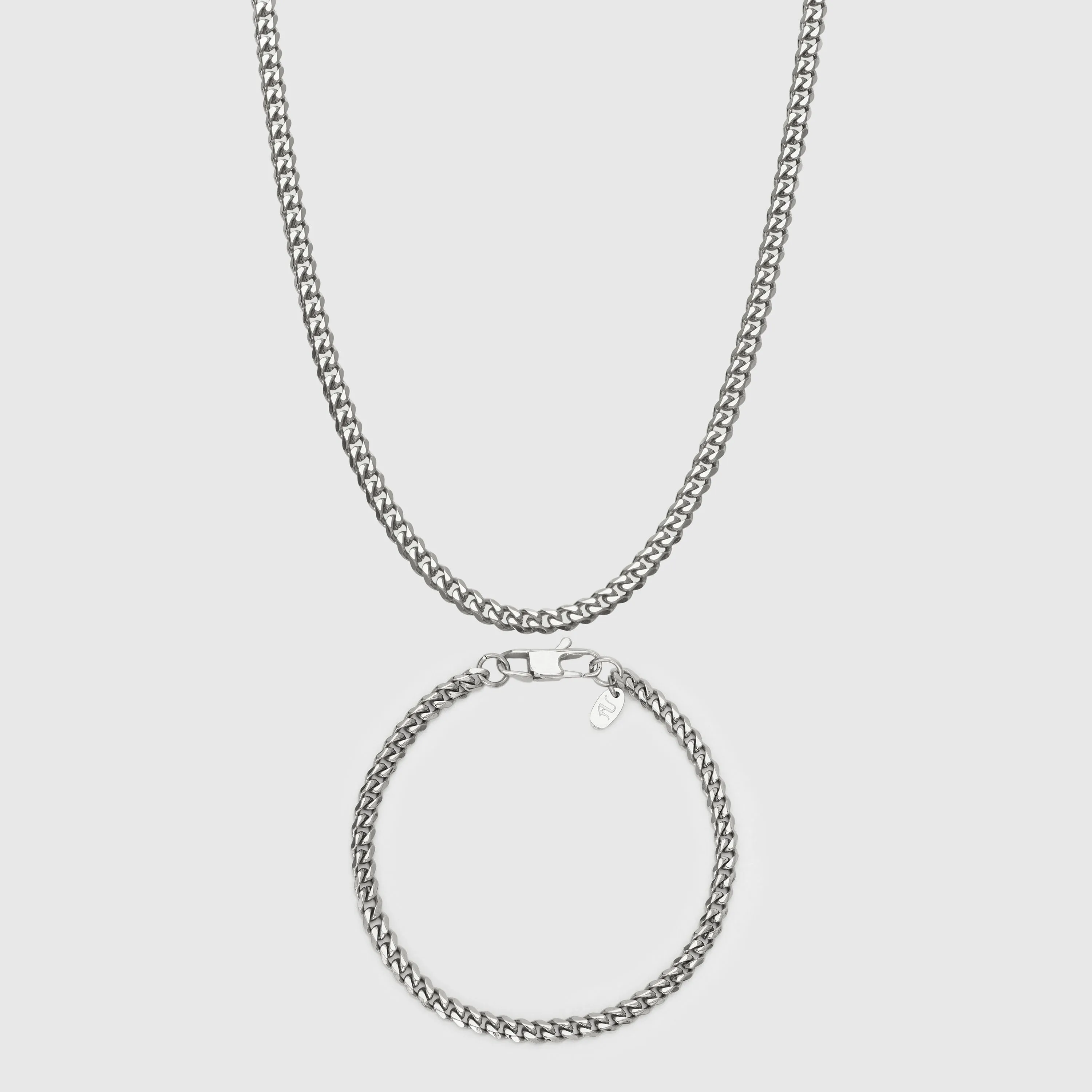 Silver Cuban Link Chain and Bracelet Set - 4 mm