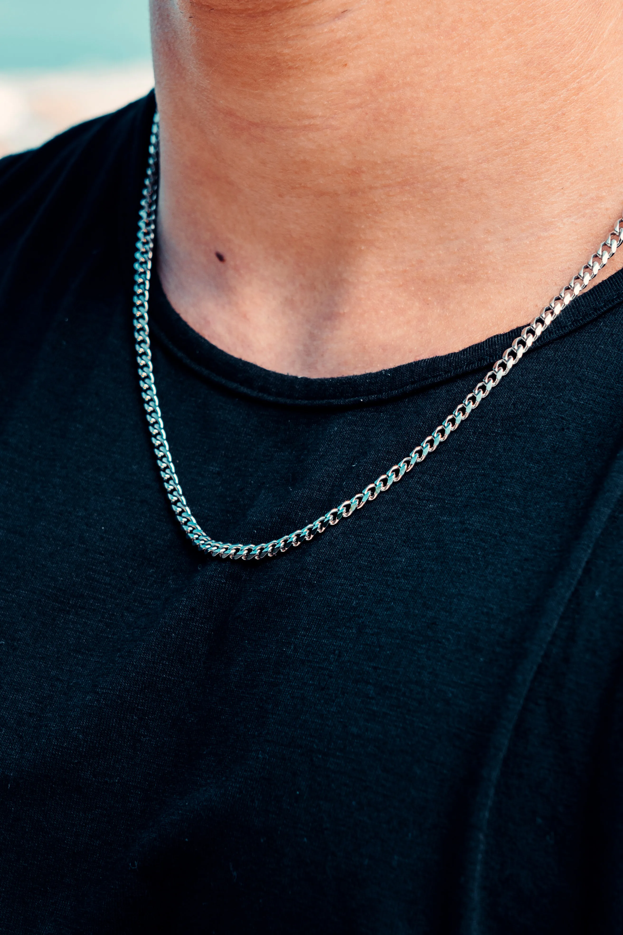 Silver Cuban Link Chain and Bracelet Set - 4 mm