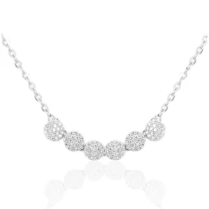 Sterling Silver 6 Micro Pave CZ Circles Bar Necklace