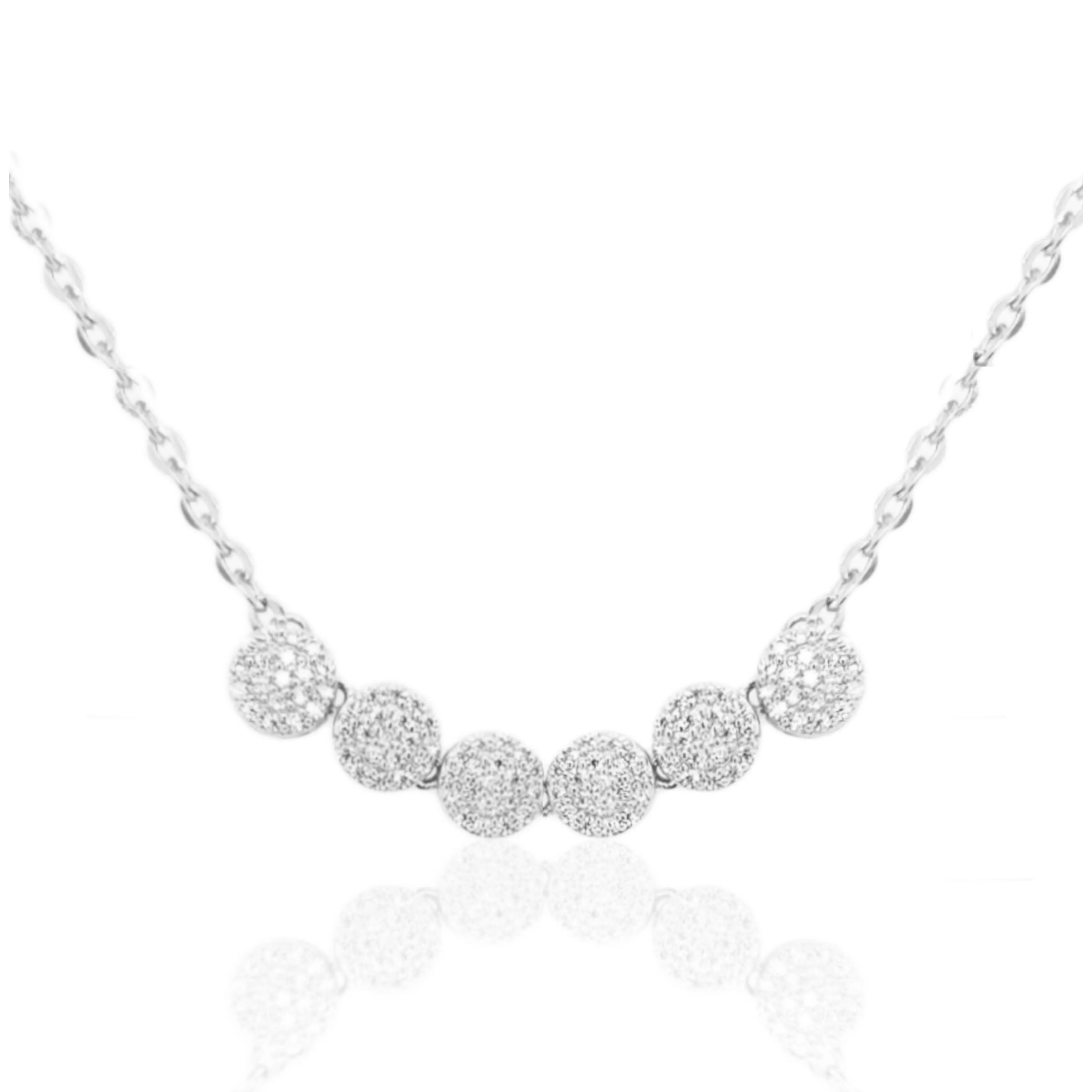 Sterling Silver 6 Micro Pave CZ Circles Bar Necklace