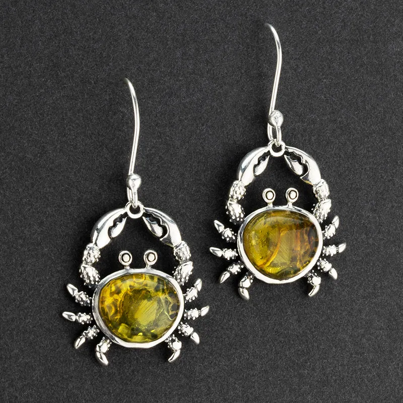 Sterling Silver and Amber Crab Earrings