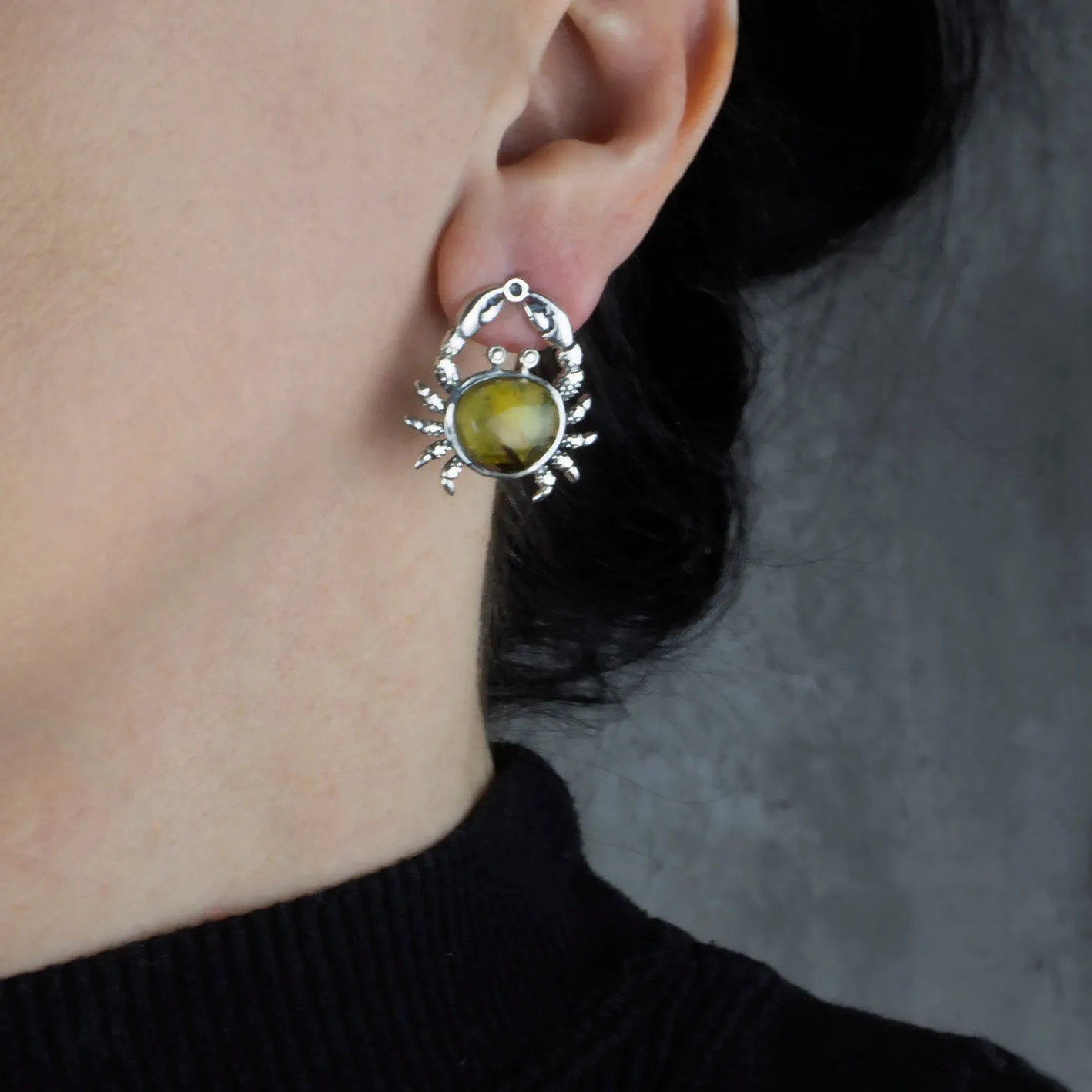 Sterling Silver and Amber Crab Earrings