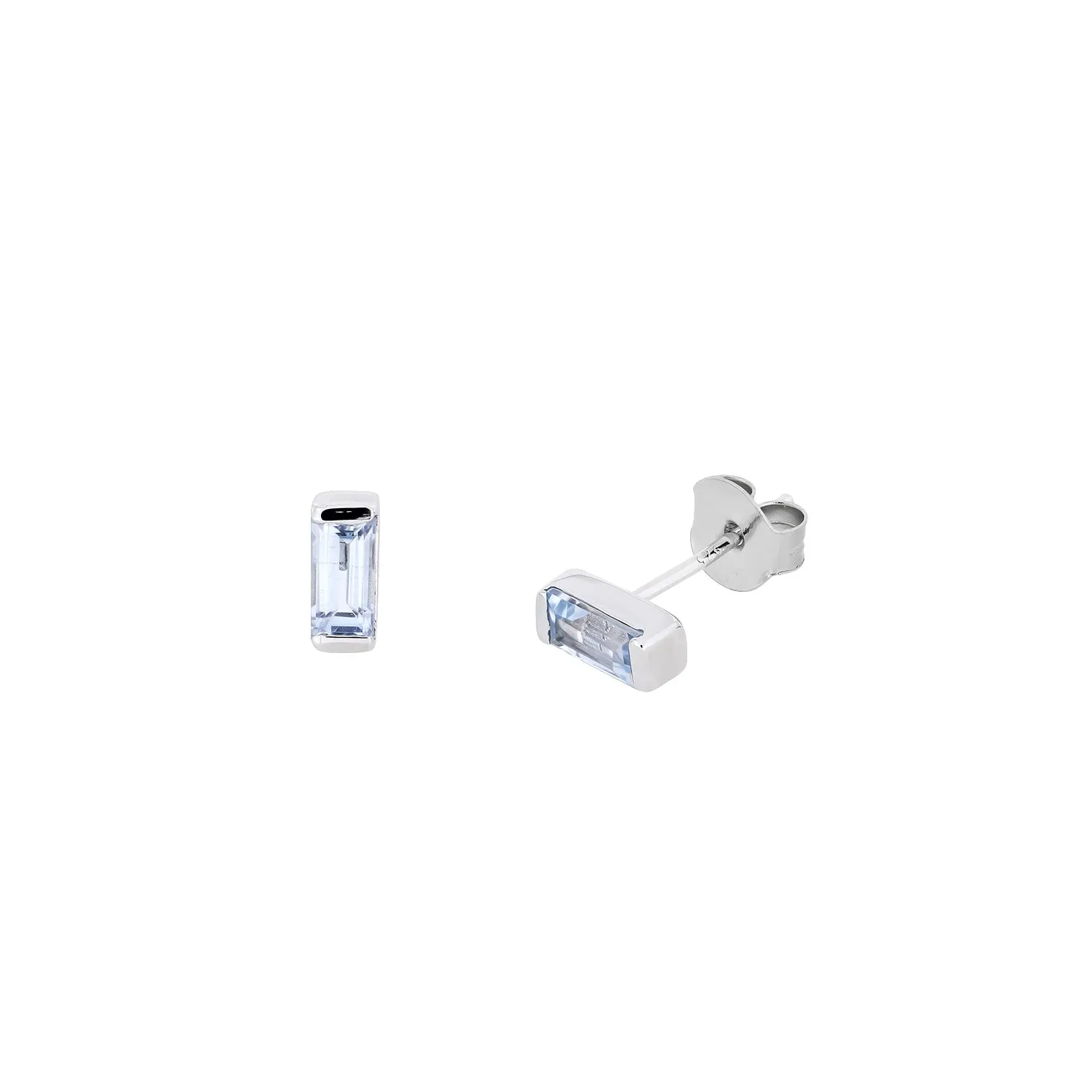 Sterling Silver Blue Topaz Baguette Stud Earrings