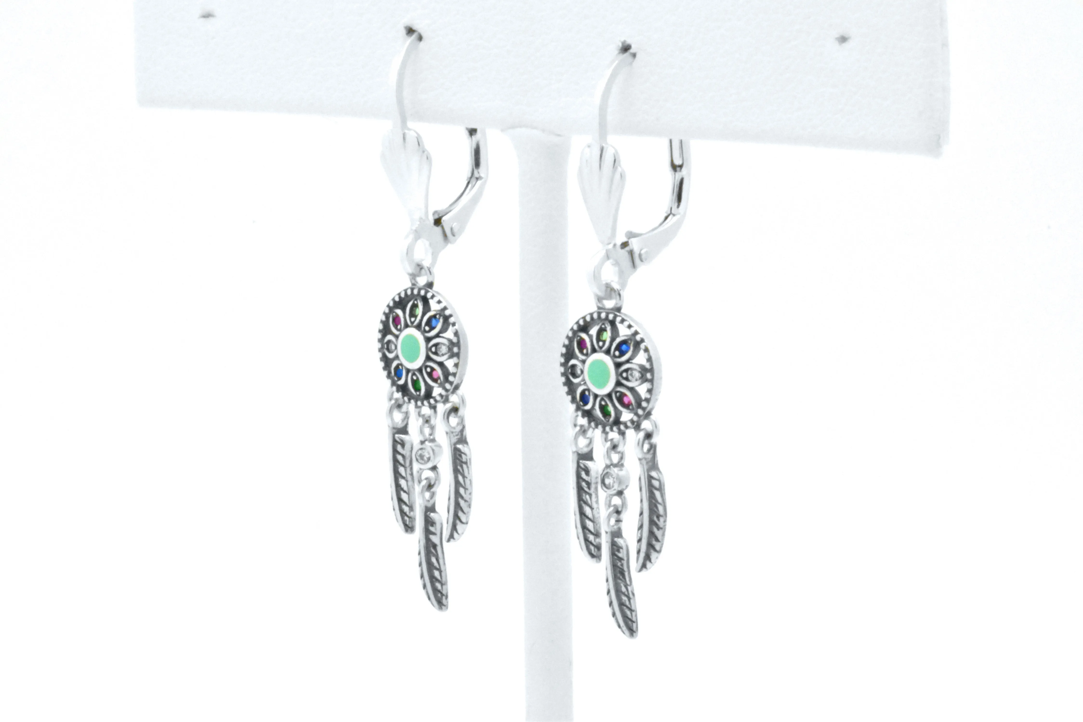 Sterling Silver Dream Catcher Turquoise Oxidized Drop Earrings