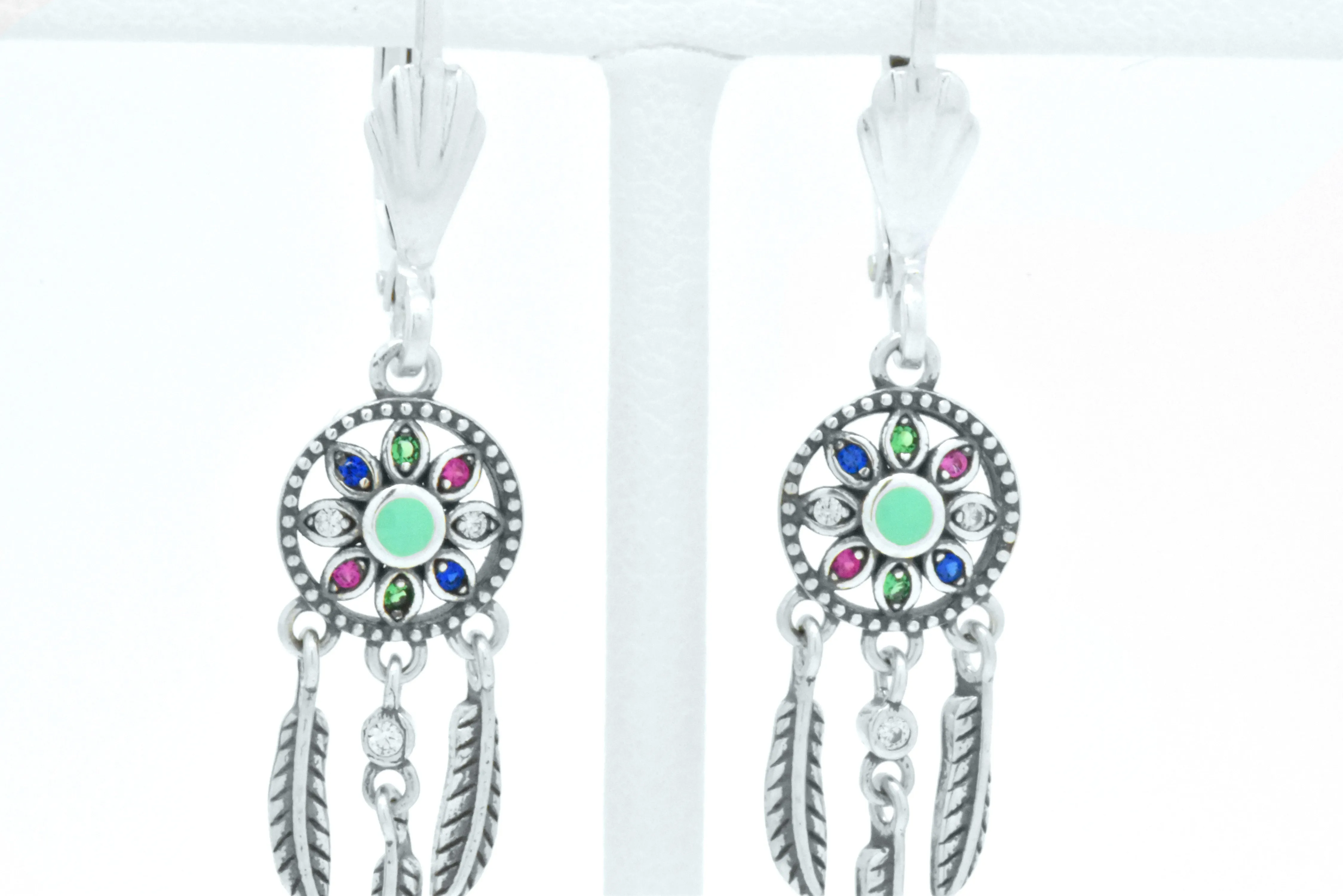 Sterling Silver Dream Catcher Turquoise Oxidized Drop Earrings