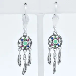 Sterling Silver Dream Catcher Turquoise Oxidized Drop Earrings