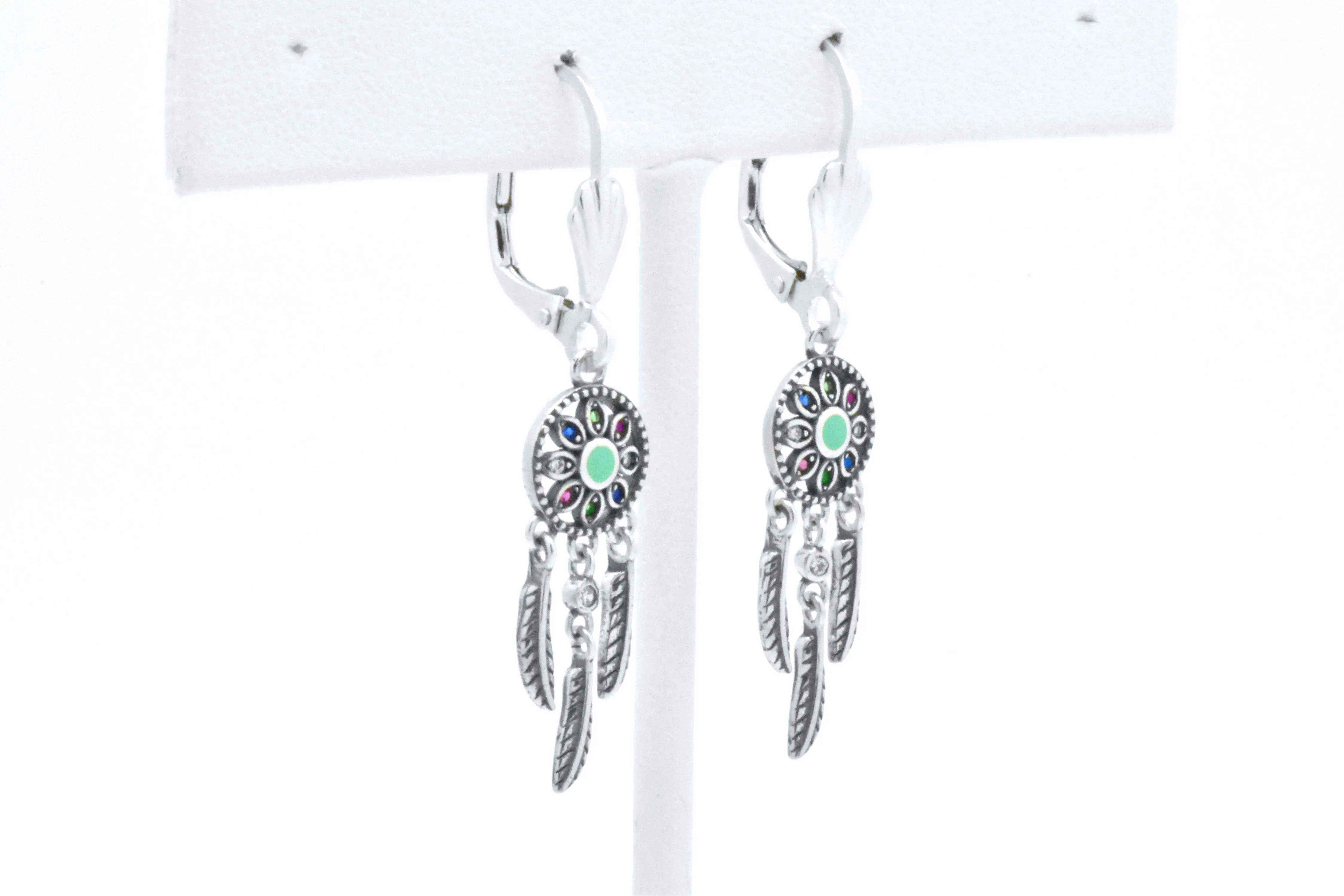 Sterling Silver Dream Catcher Turquoise Oxidized Drop Earrings