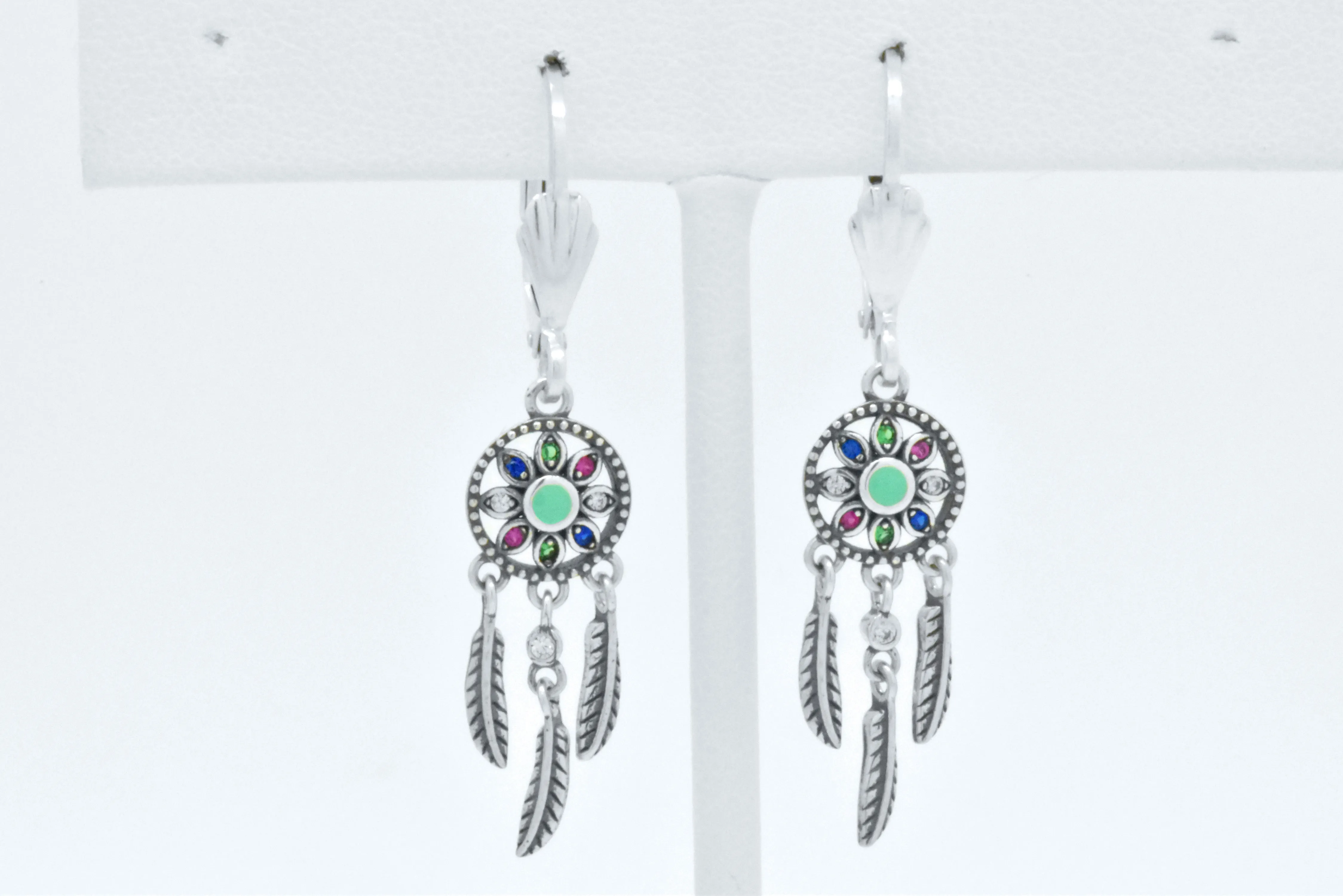 Sterling Silver Dream Catcher Turquoise Oxidized Drop Earrings