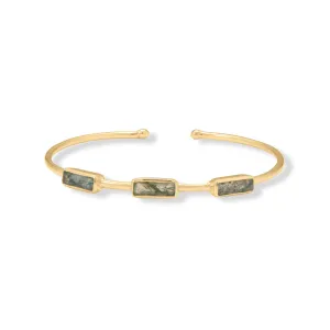 Sterling Silver Gold Plated Moss Agate Cuff Bracelet