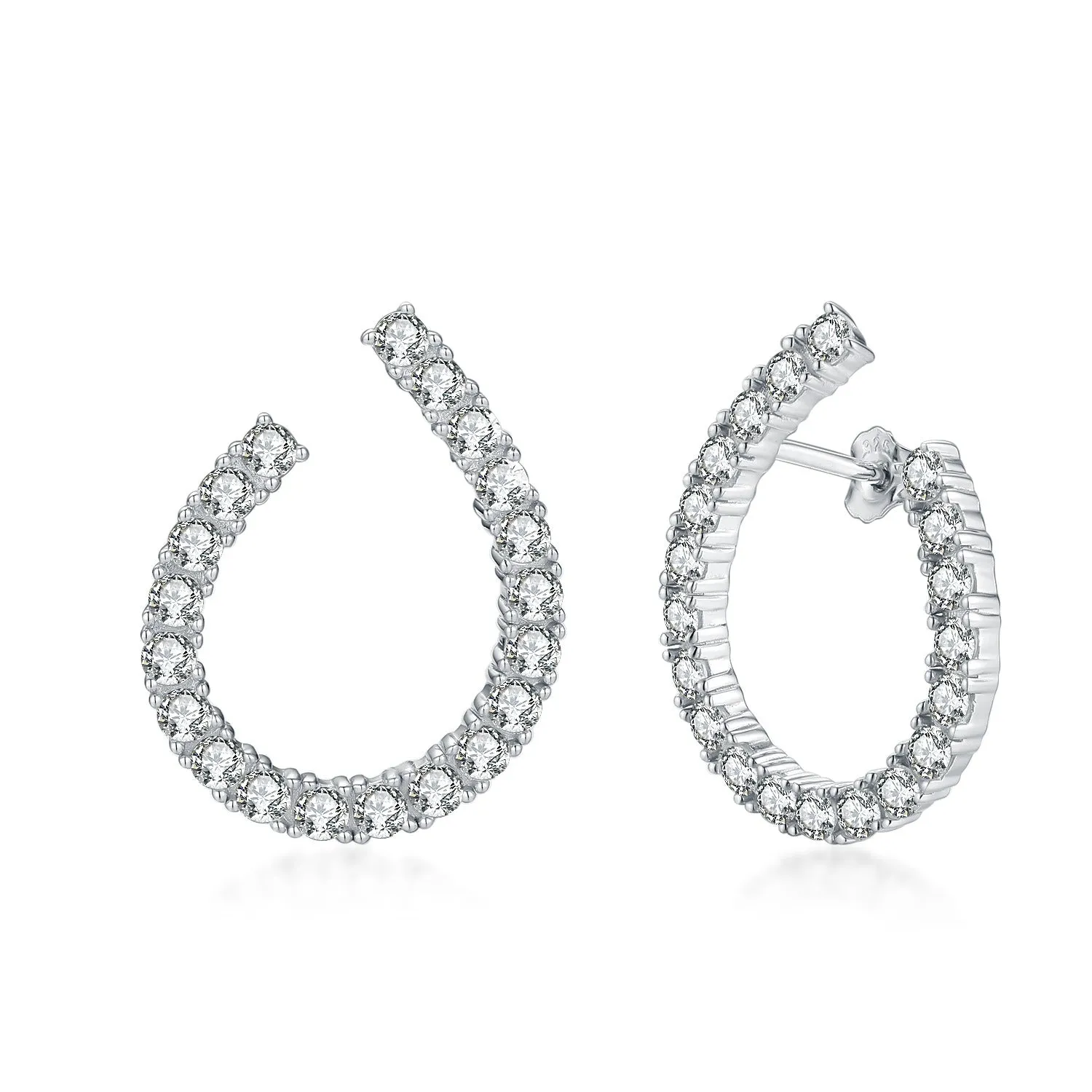 Sterling Silver 'J' CZ Tennis Earring on Post