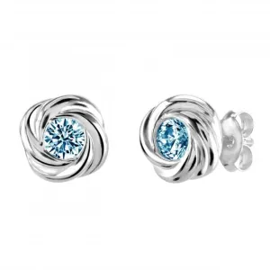 Sterling Silver Silver Swirl Blue Topaz Stud Earrings 3312BT