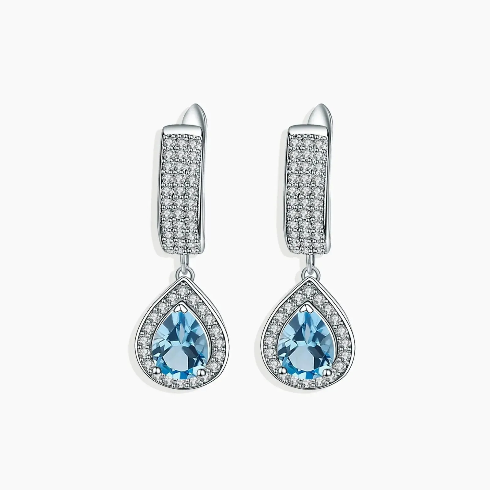 Swiss Blue Topaz Pear Cut Dangling Earrings