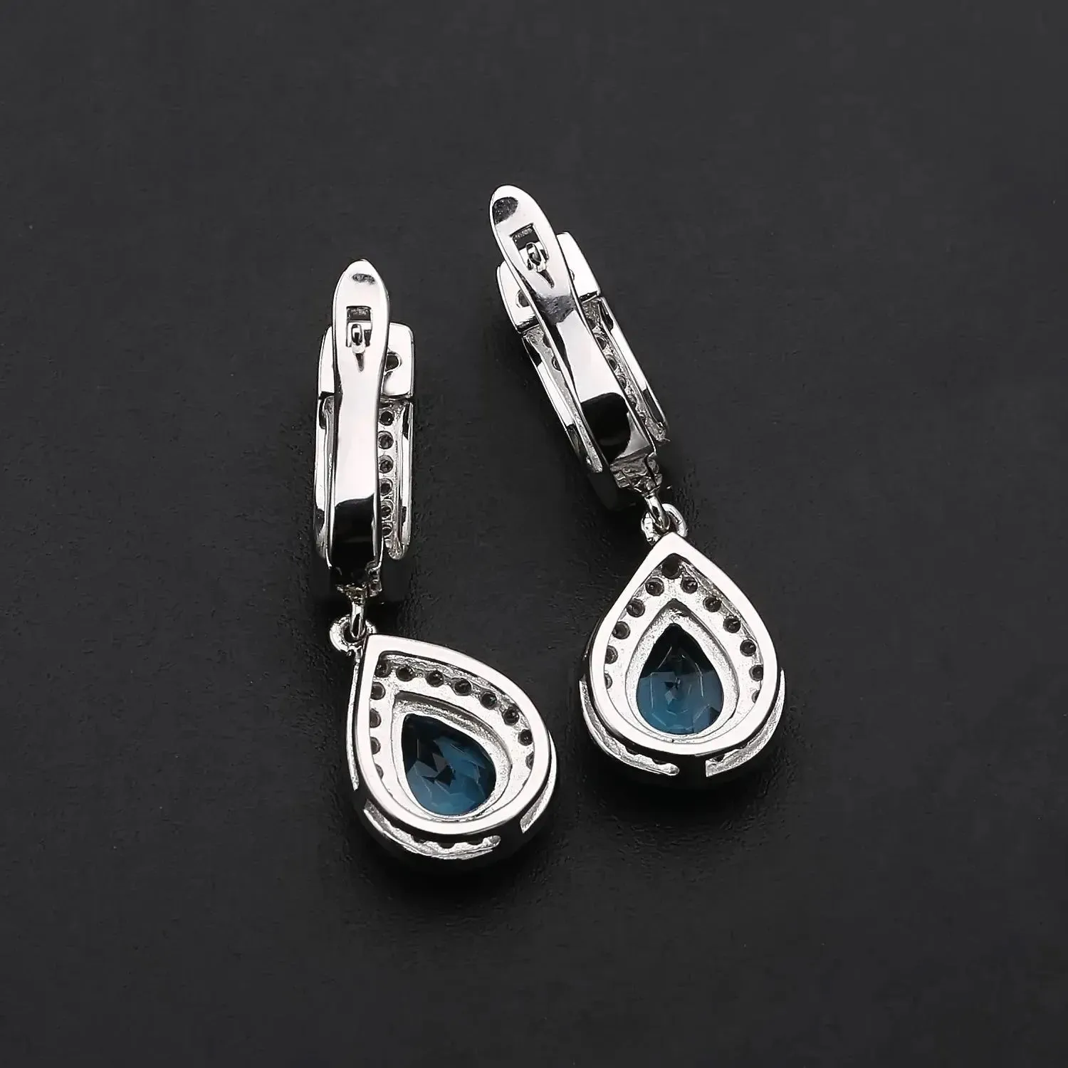 Swiss Blue Topaz Pear Cut Dangling Earrings
