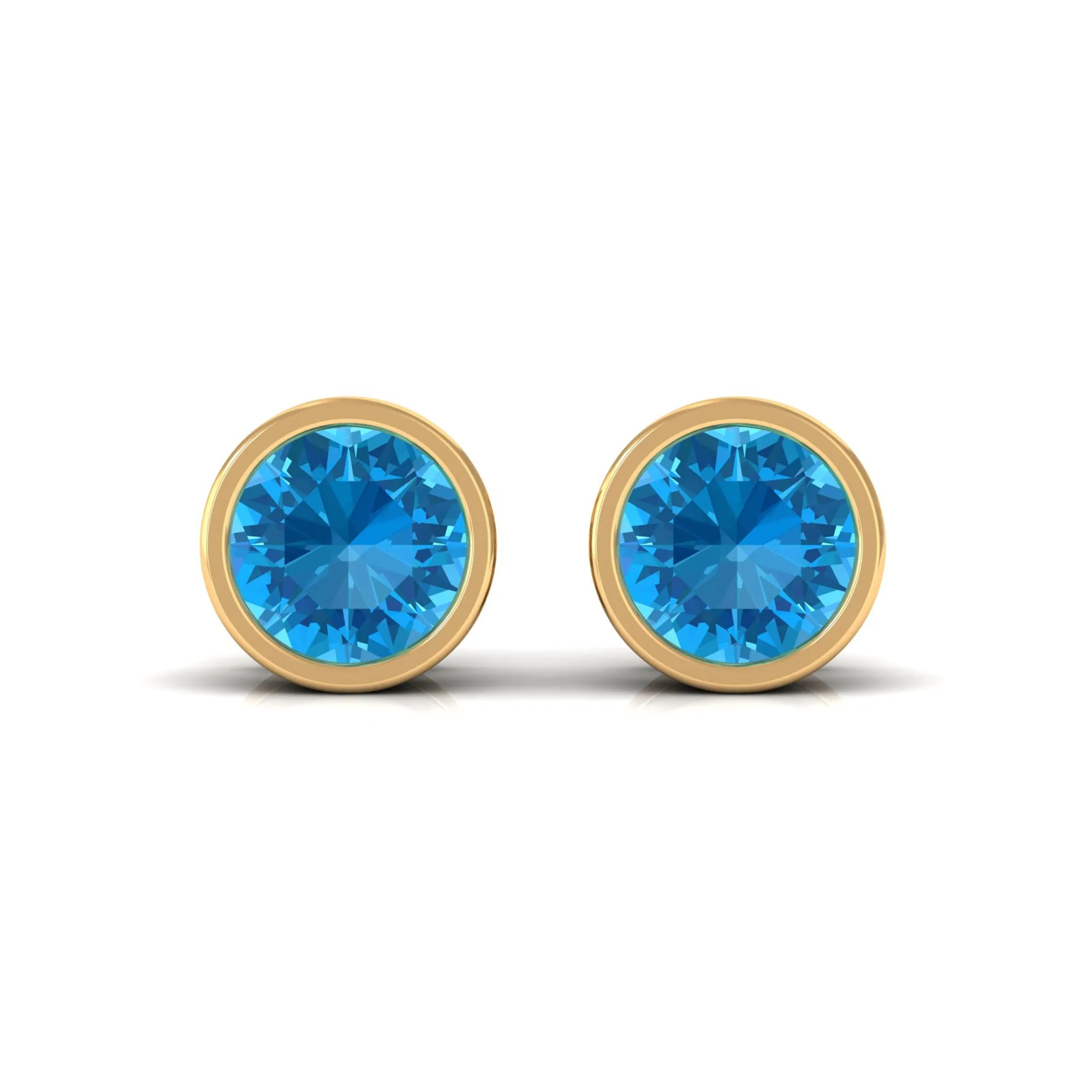 Swiss Blue Topaz Solitaire Stud Earrings in Bezel Setting