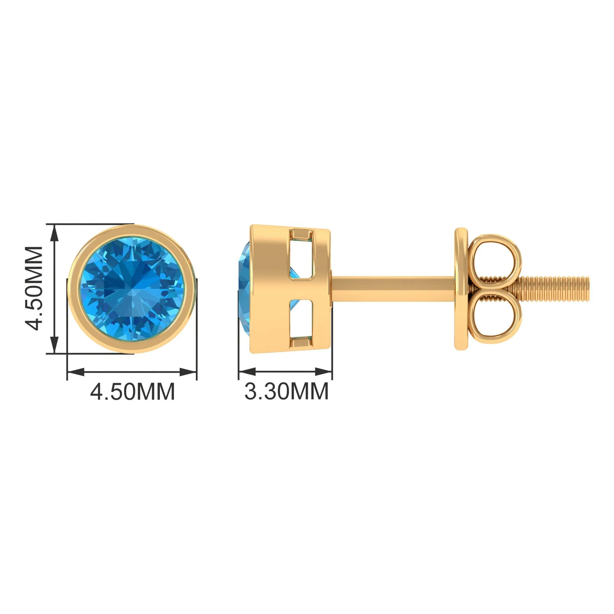 Swiss Blue Topaz Solitaire Stud Earrings in Bezel Setting