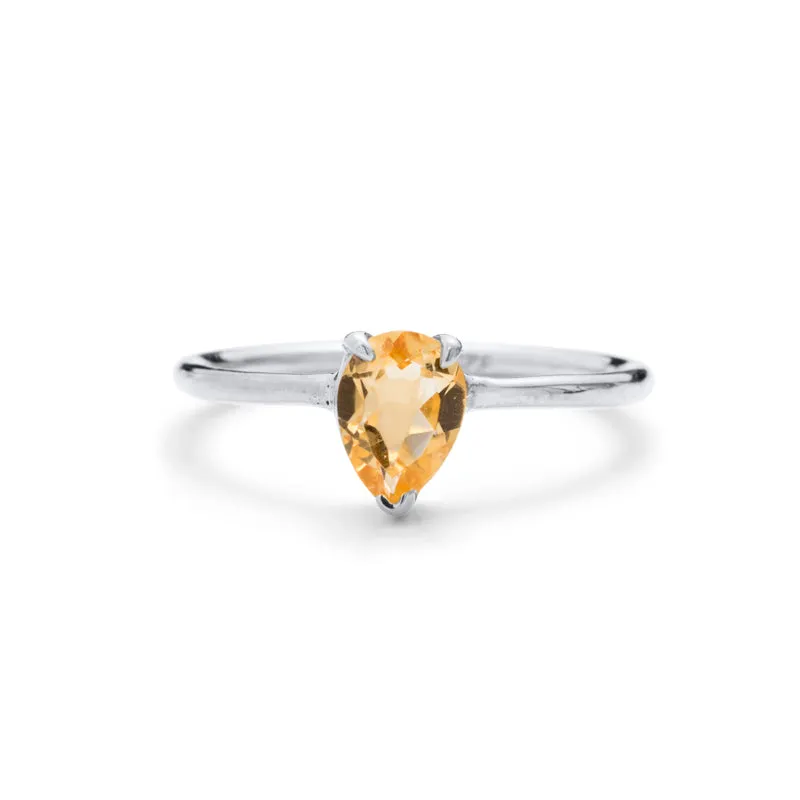 Teardrop Ring, Citrine, Silver