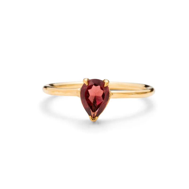 Teardrop Ring, Garnet, Gold