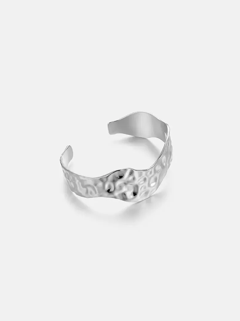 Texture Wave Cuff Silver Bangle