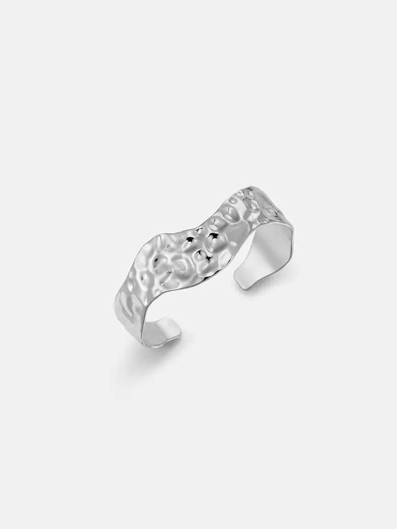 Texture Wave Cuff Silver Bangle