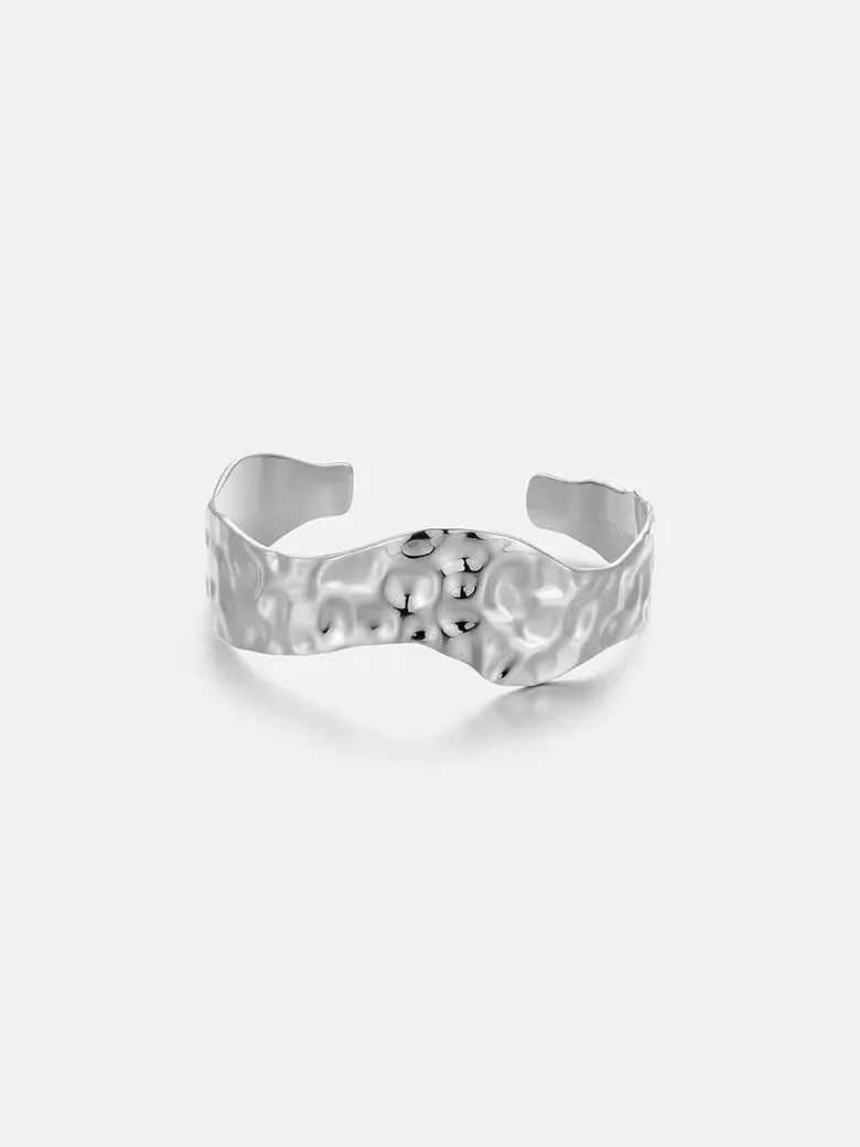 Texture Wave Cuff Silver Bangle