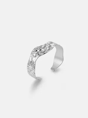 Texture Wave Cuff Silver Bangle