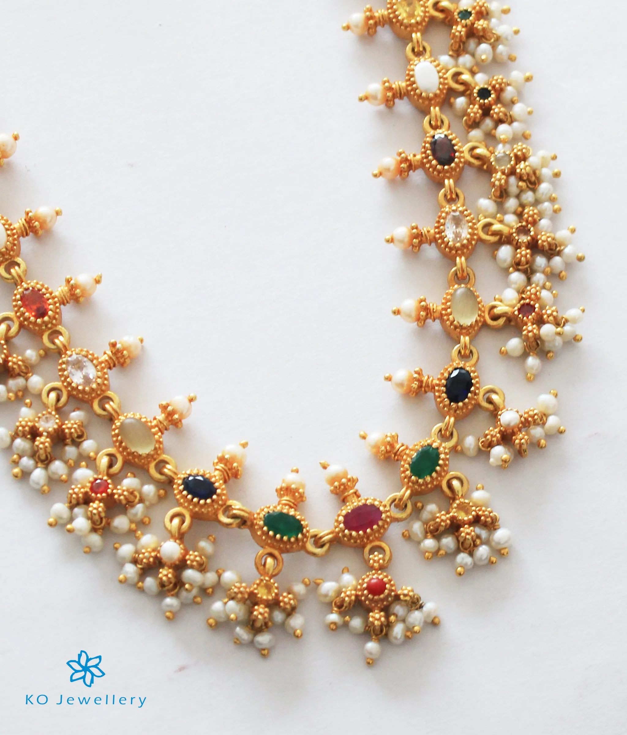 The Pranit Silver Navratna Necklace