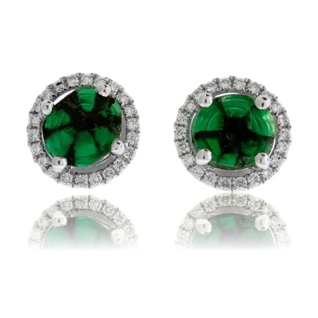 Trapiche Emerald and Diamond Halo Stud Earrings