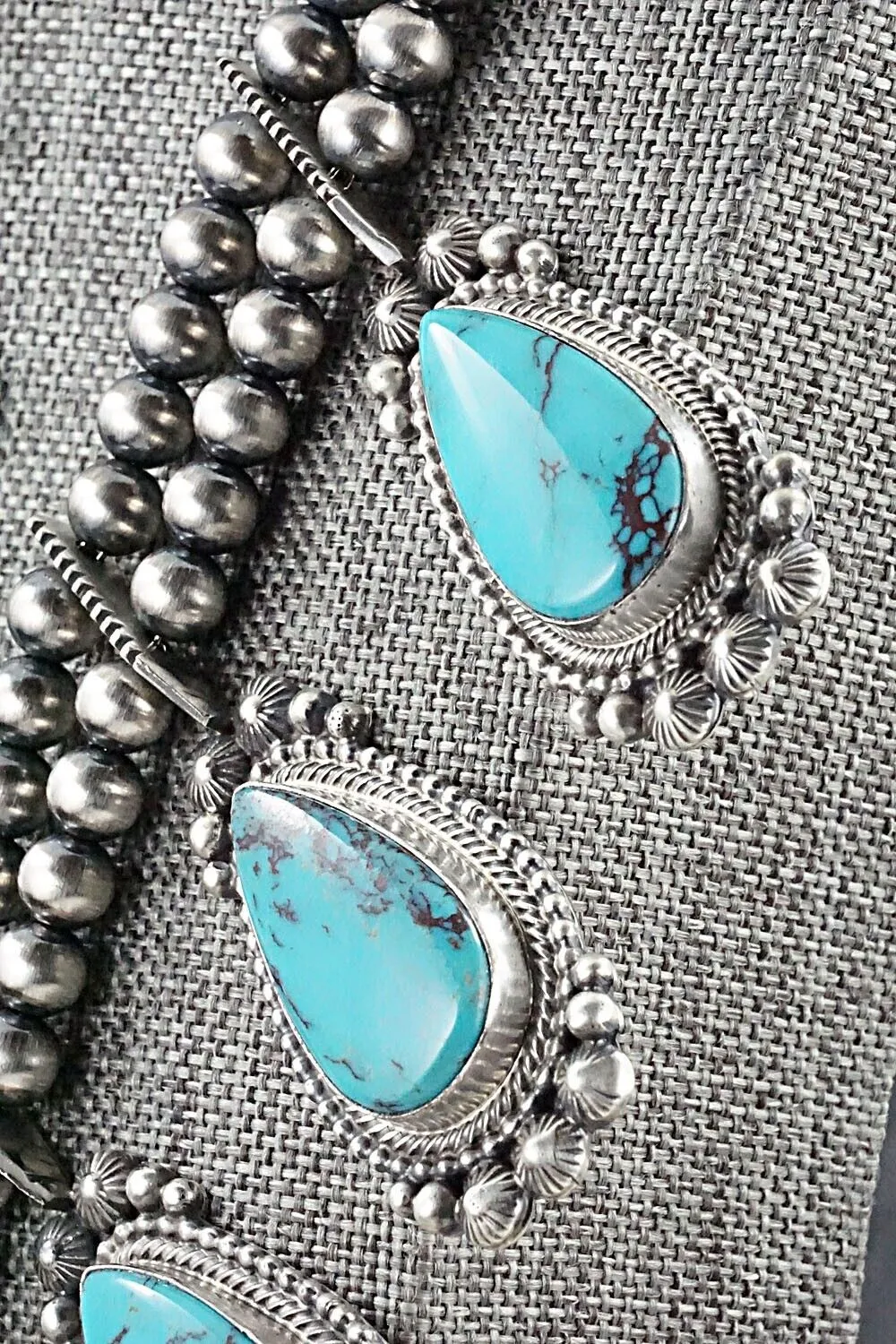 Turquoise, Coral & Sterling Silver Squash Blossom Set - Tom Lewis