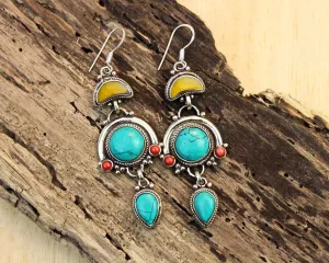 Turquoise Large Stone Tibetan Earrings