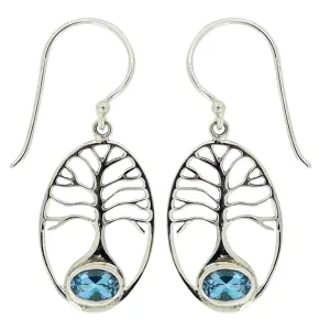 Vera Wolf Swiss Blue Topaz  Tree Of Life Earrings Set In Sterling Silver