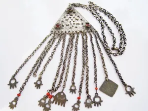Vintage Silver and Coral Berber Necklace from Tunisia