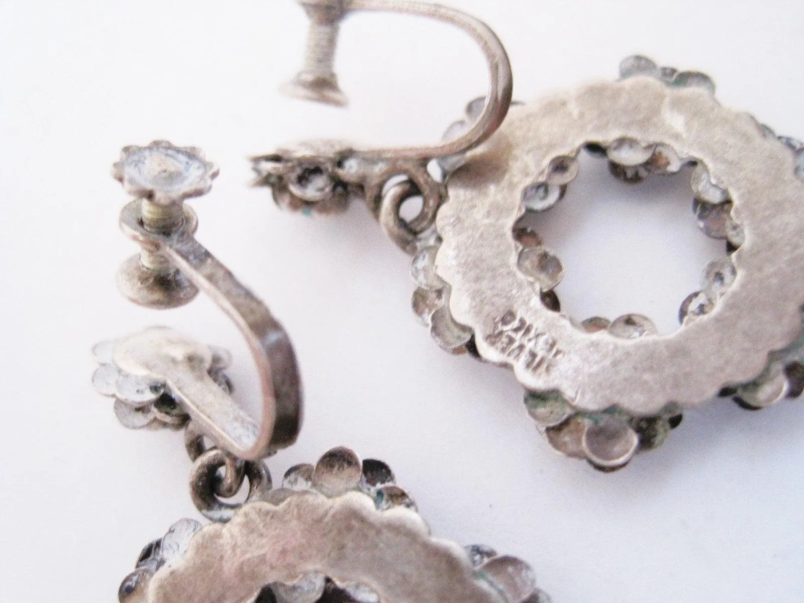 Vintage Silver and Turquoise Screw Back Mexico Earrings