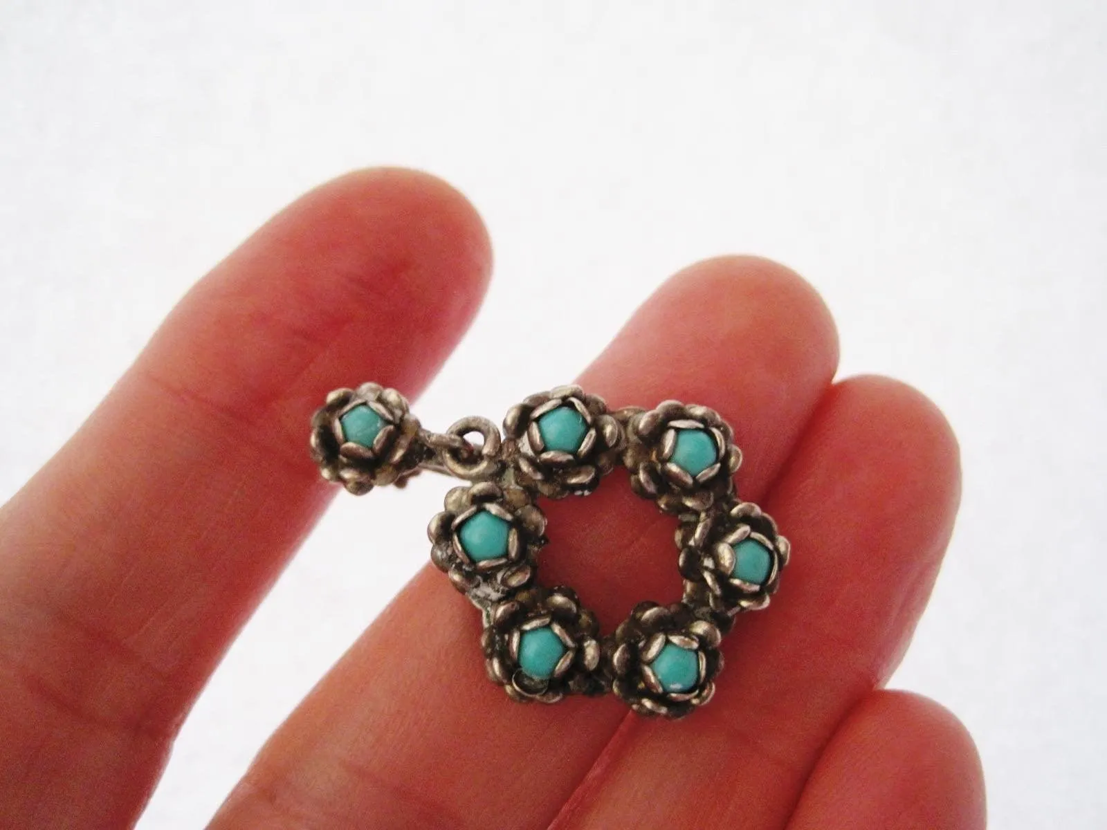Vintage Silver and Turquoise Screw Back Mexico Earrings