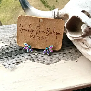 Western Iridescent Turquoise Floral Stud Earrings