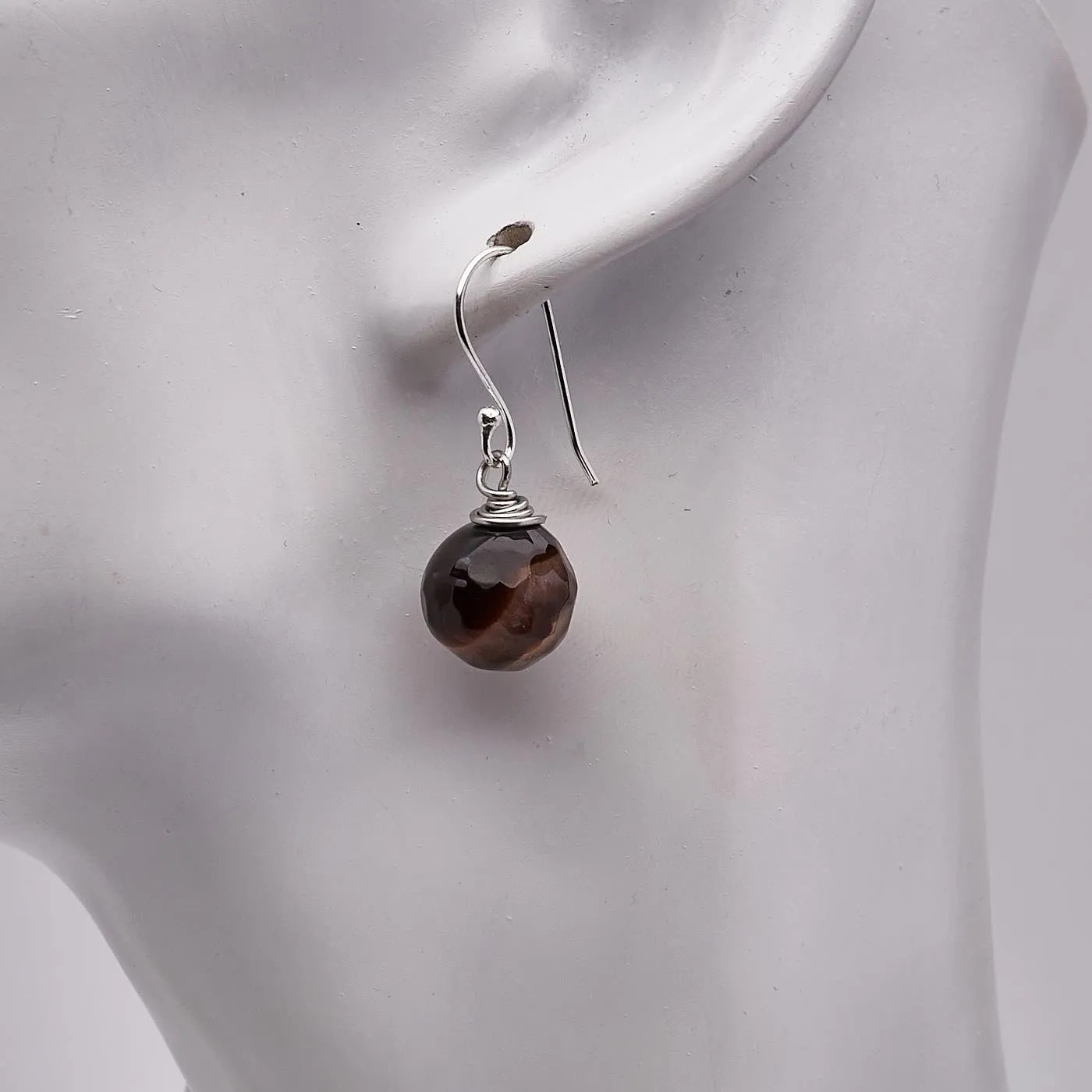 Women's Handmade Natural Brown Agate Dangle Drop Earrings