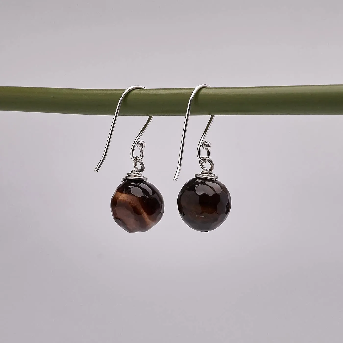 Women's Handmade Natural Brown Agate Dangle Drop Earrings