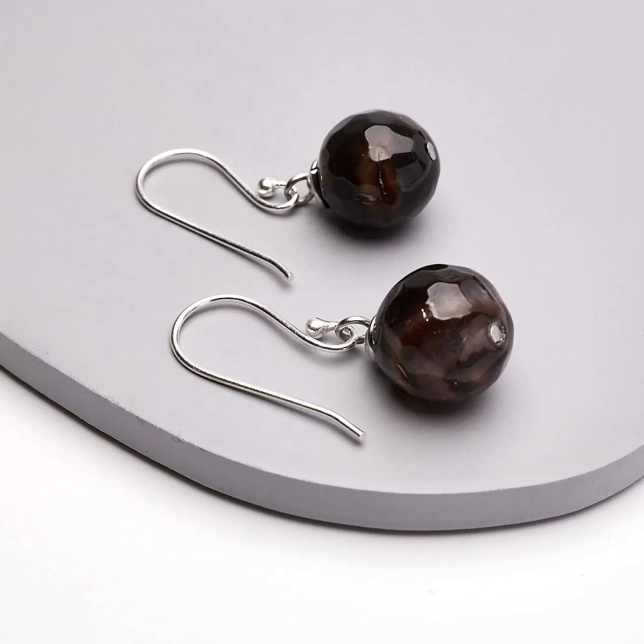 Women's Handmade Natural Brown Agate Dangle Drop Earrings