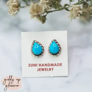 Zuni | Zuni Handmade Teardrop Stud Earrings in Turquoise